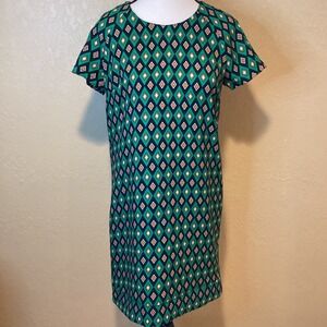 Sans Souci Green, Blue, Orange Diamond Pattern Dress,‎ Size Medium